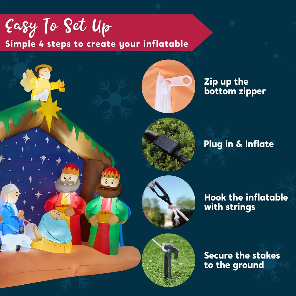 Christmas Nativity Inflatable | 8 Ft Length | Built In Led Lights | Yard Decor
