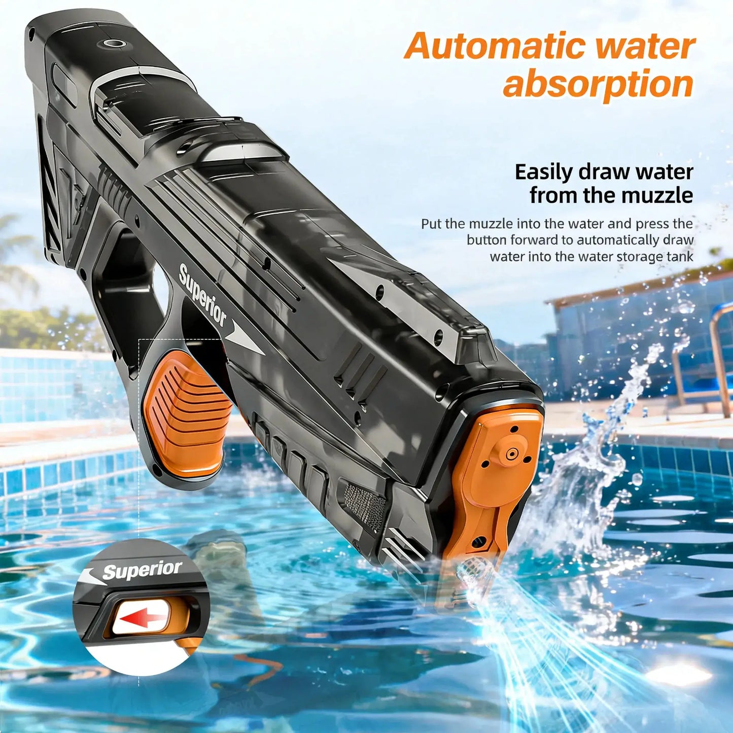 Water Guns Electric New Children Wholesale AutomaticWater Absorption Battery DisplayLarge Capacity Boys' Water PlayToyWaterGun - ToylandEU