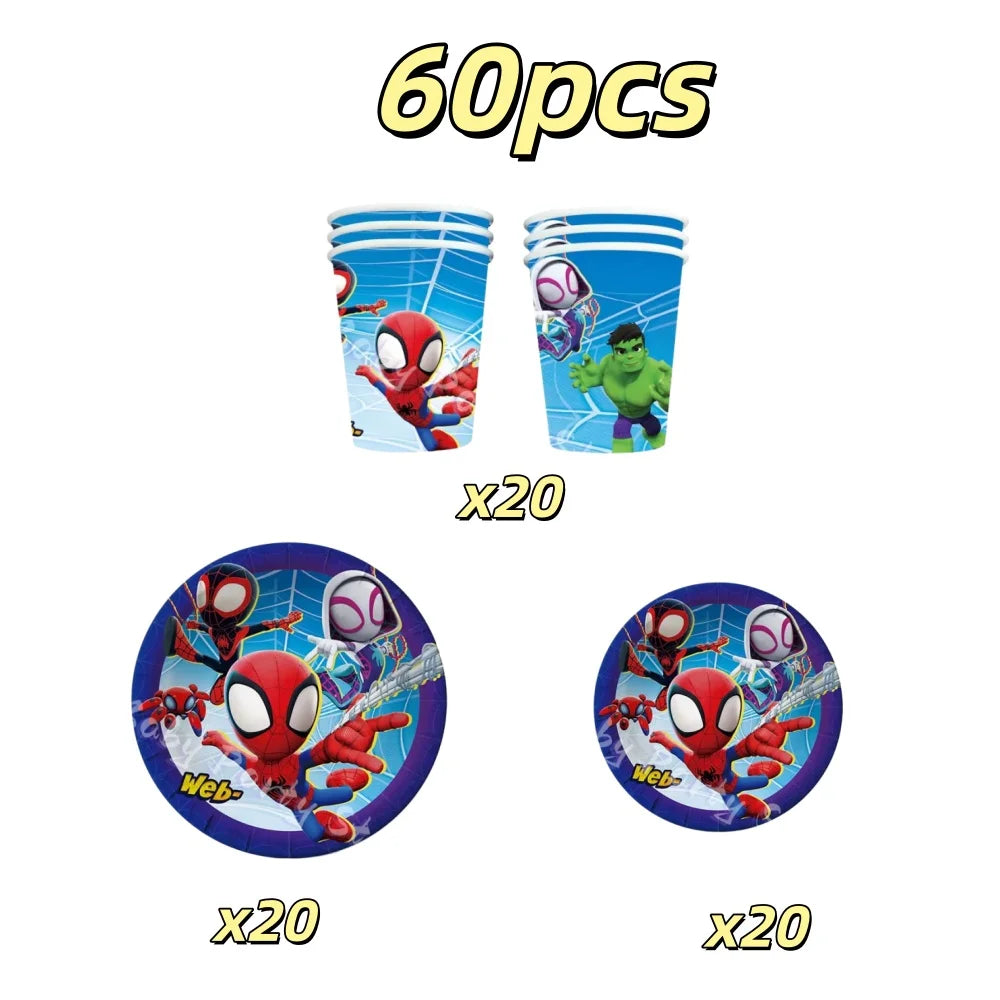 Spidey Tableware Kit | Plates And Cups | Latex Balloons | Birthday Backdrop