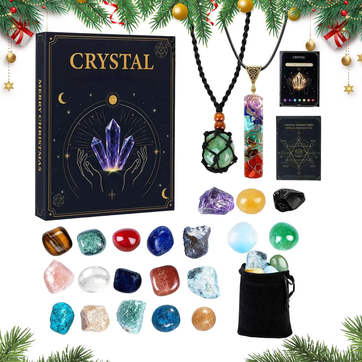 Advent Calendar | 24 Day Crystal Mineral Collection | Guide Card Included | Gift For Women And Girls
