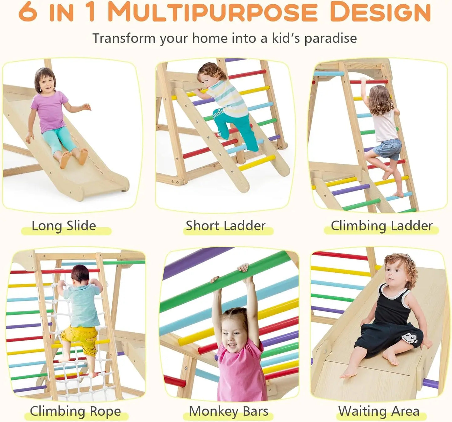 Indoor Jungle Gym Wooden Climber 6 In 1 Playground