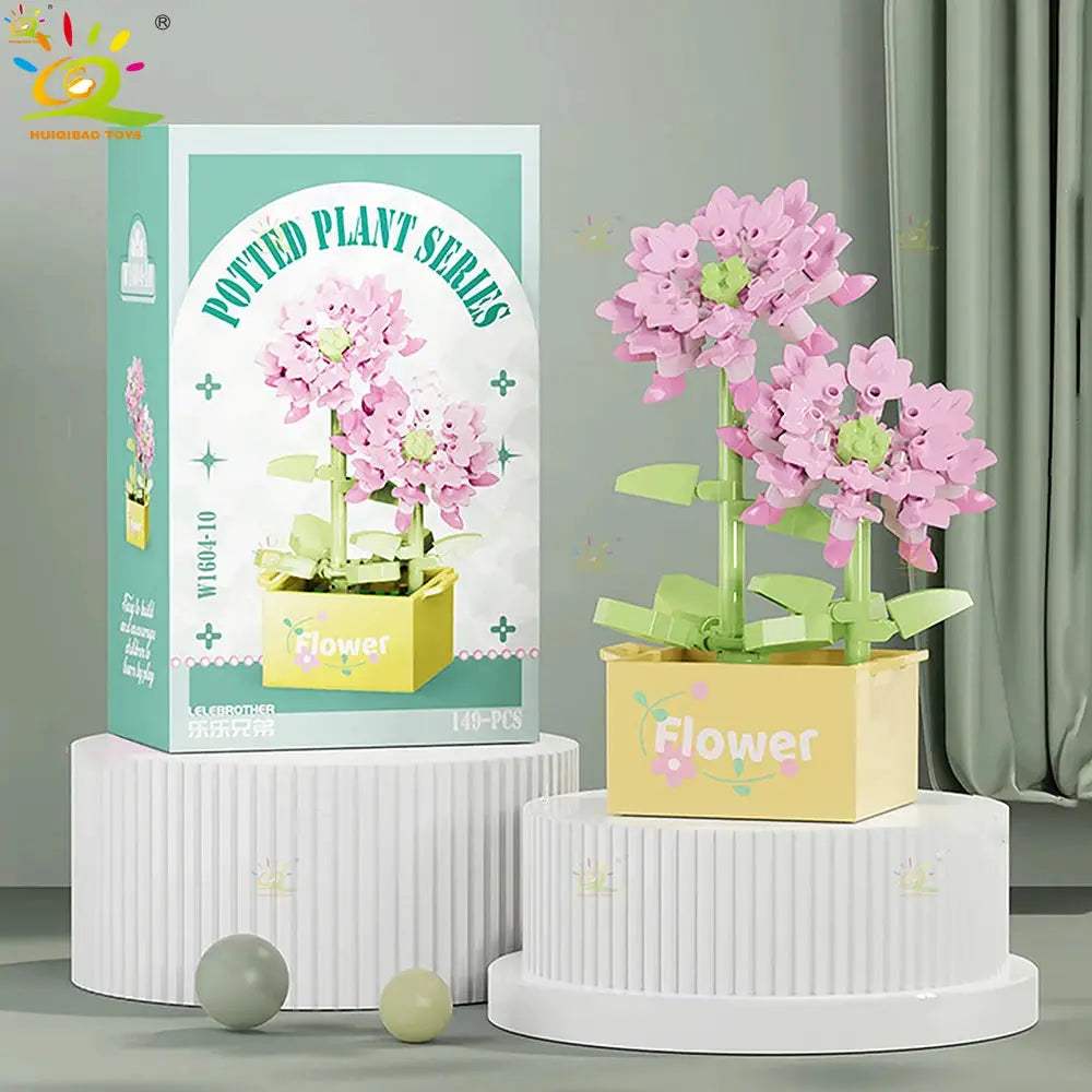 HUIQIBAO MOC Flower Succulent Potted Model Building Block DIY Eternal Bouquet Home Desk Plant Decor Brick Girl Gift Children Toy - ToylandEU