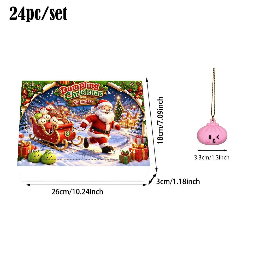 Advent Calendar | 24 Piece Dumpling Ornaments | 3D Hanging Decor | Santa And Snowman Family Gift
