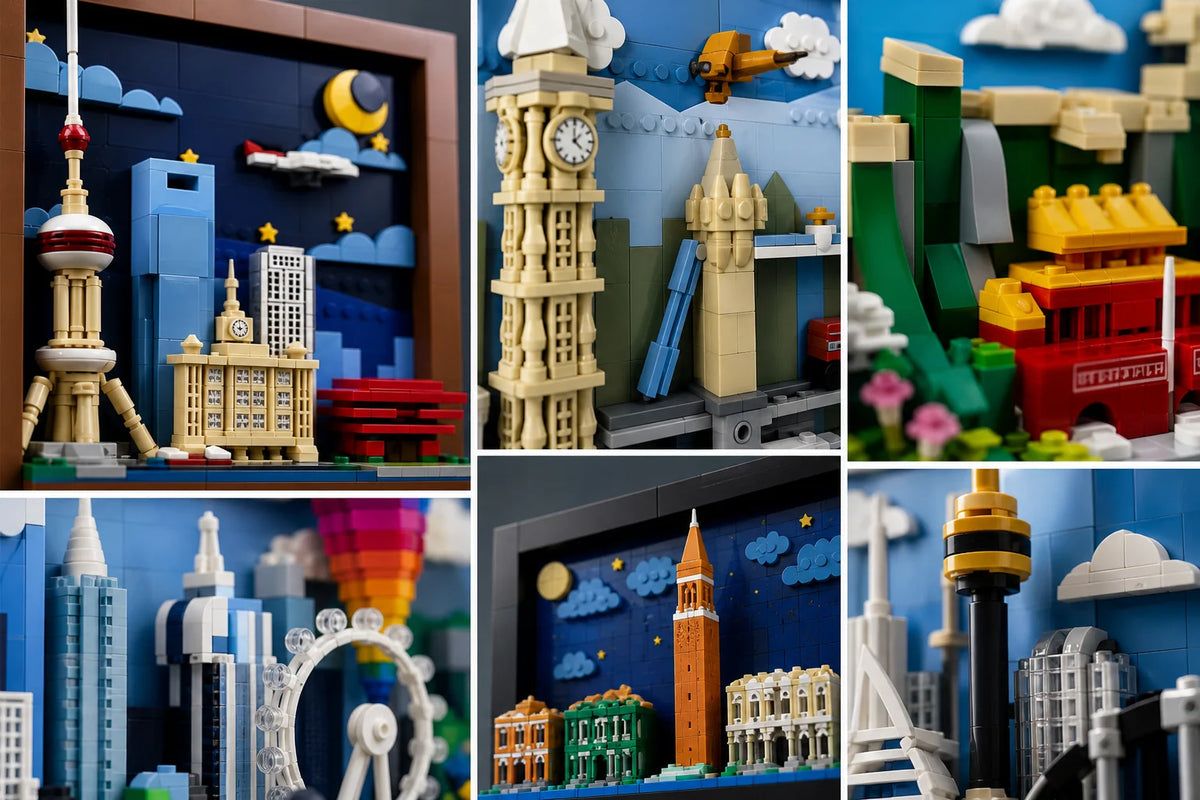 City Block Set | Compatible With Lego | Small Brick Format | Travel Collectible