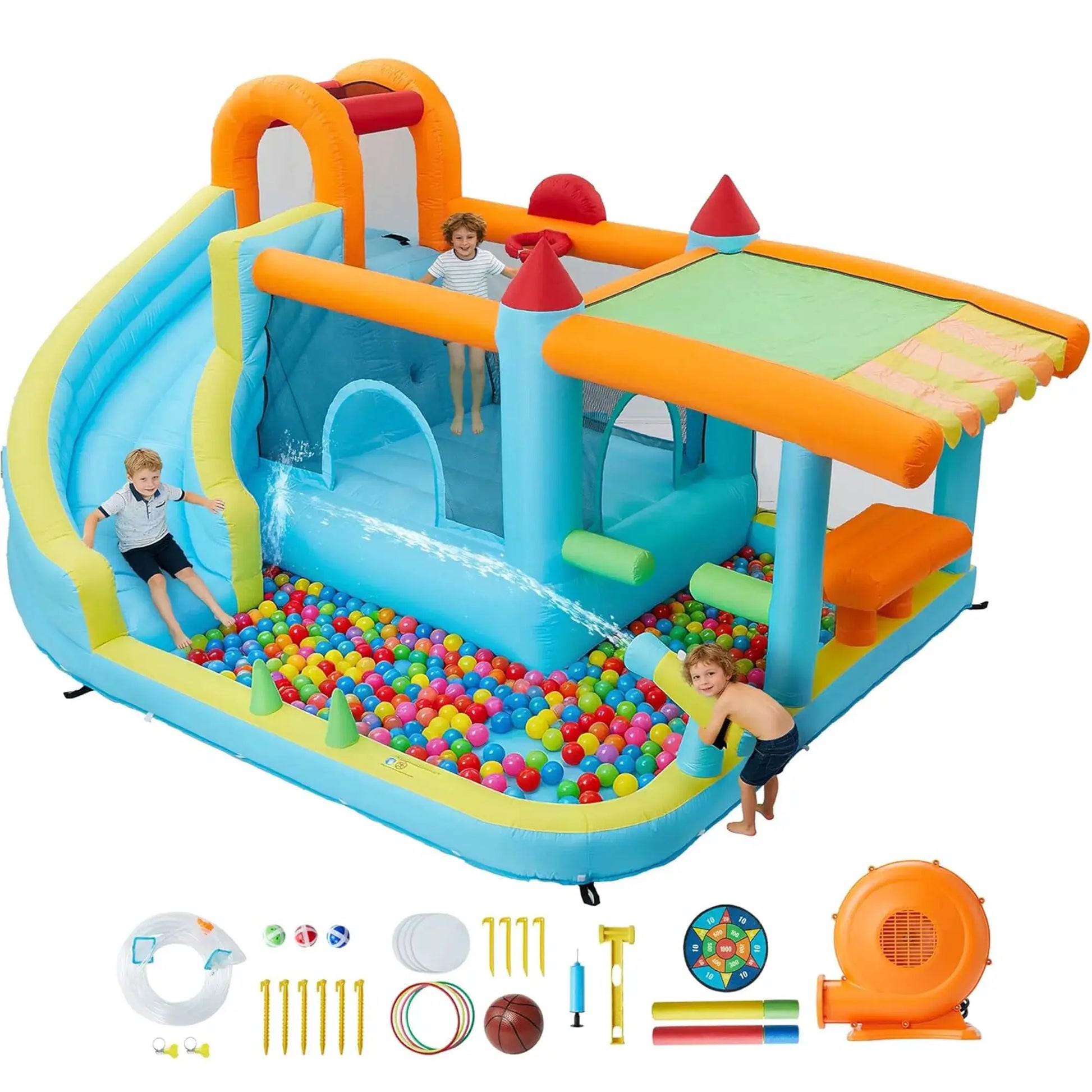 14x10FT Inflatable Bounce House 12-In-1 Wet Dry Water Slide With 450W Blower Kids Jumping Castle For Indoor Outdoor Backyard - ToylandEU