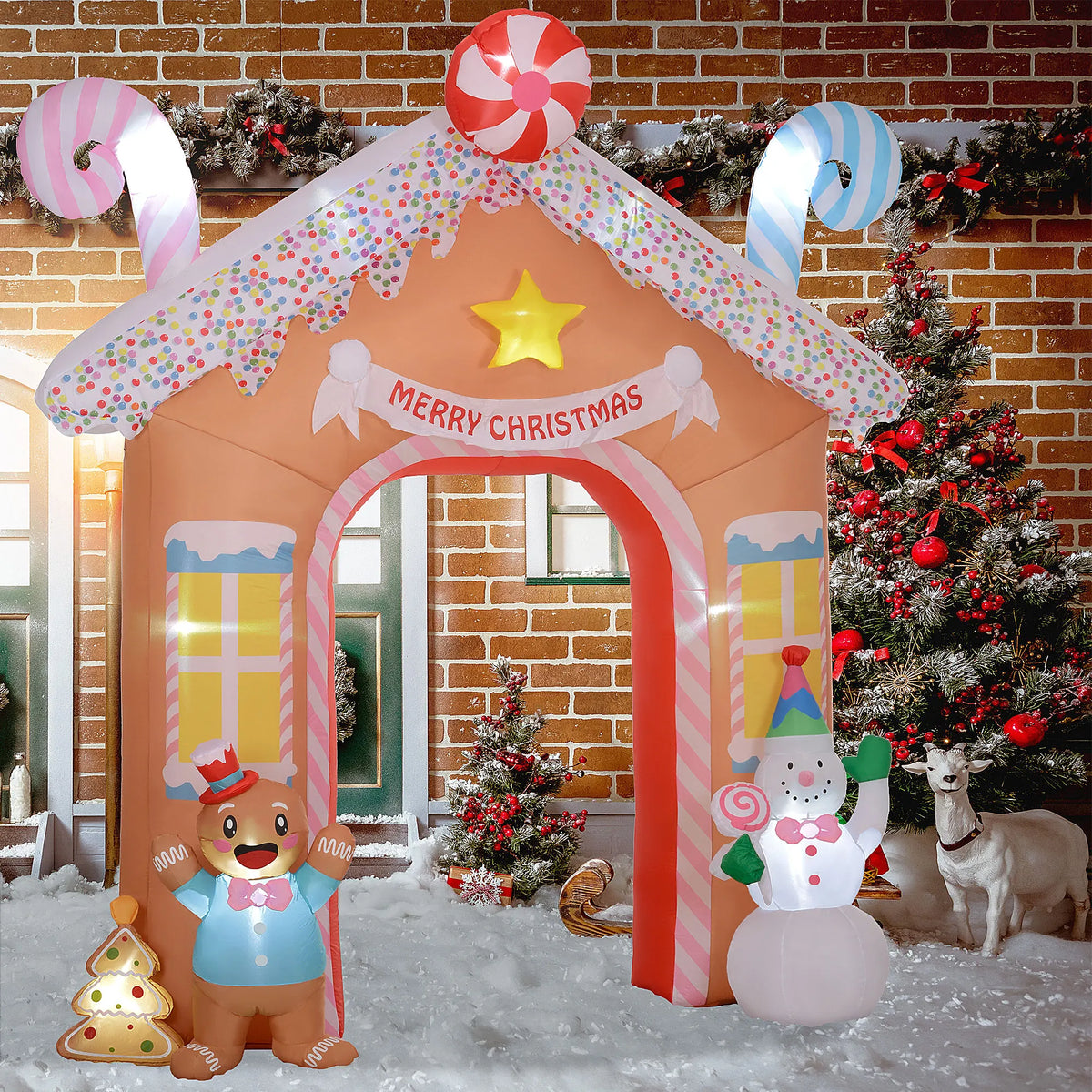 Christmas Inflatable Archway | 10 Ft With LED Lights | Gingerbread Design