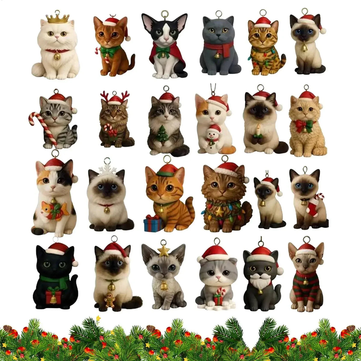 Advent Calendar | 24 Day Cute Kitten Ornaments | Lightweight 2D Acrylic Hanging Decor | Cat Lover Gift