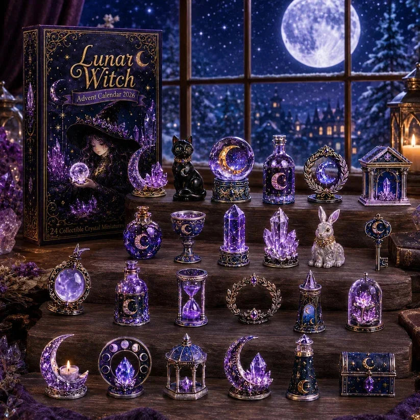 Advent Calendar | 24 Day Crystal Witch Theme | 2D Acrylic Blind Box Ornaments | Fantasy Home Decor