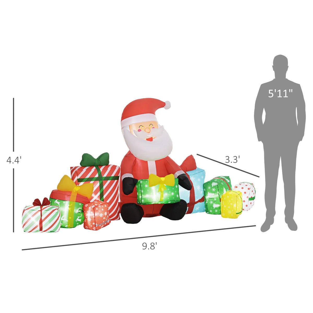 Christmas Santa Inflatables | White LED Lights | Automatic Setup | Outdoor Yard
