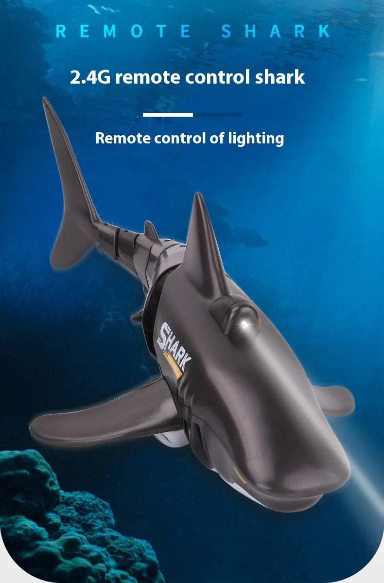 RC Waterproof Remote Control Shark Toy Boat with Lights - 2.4g Simulation Model for Boys' Birthday Gifts