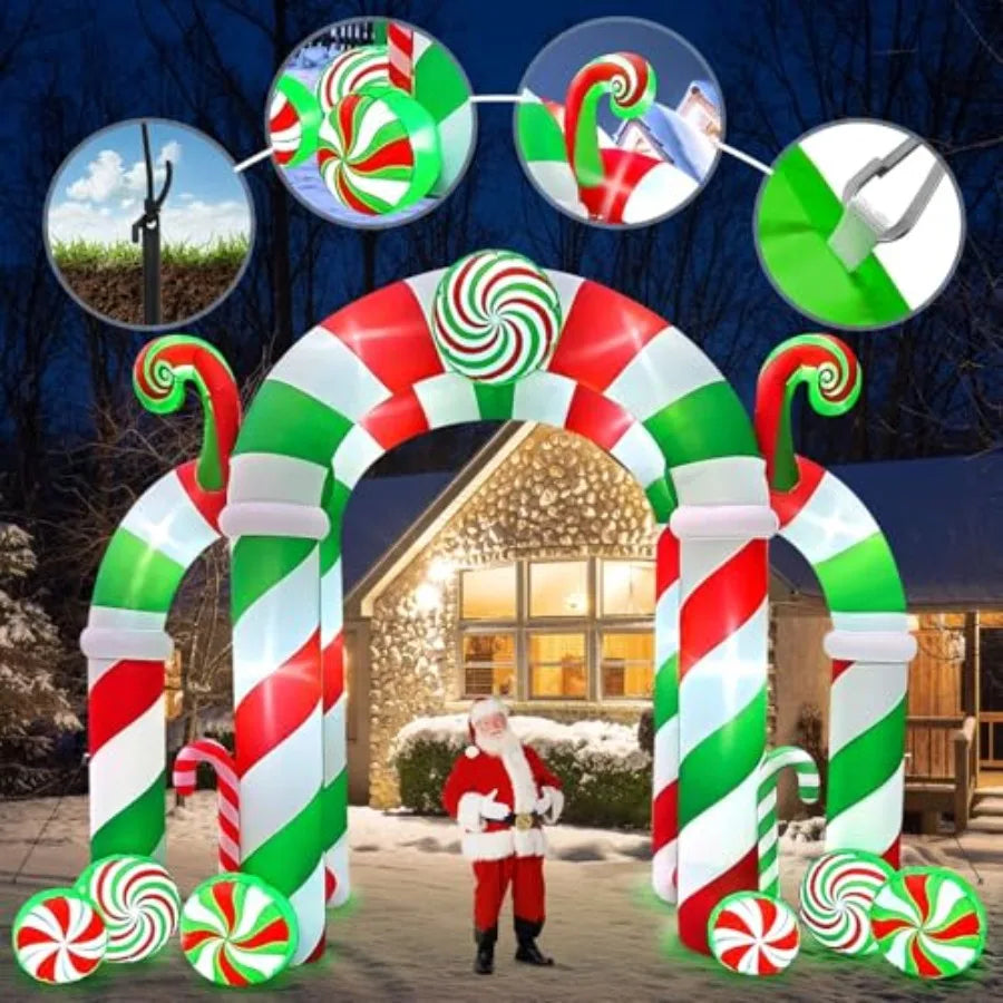 Christmas Inflatable Arch | 13 Ft Size | Candy Shape Design | Yard Garden Decor