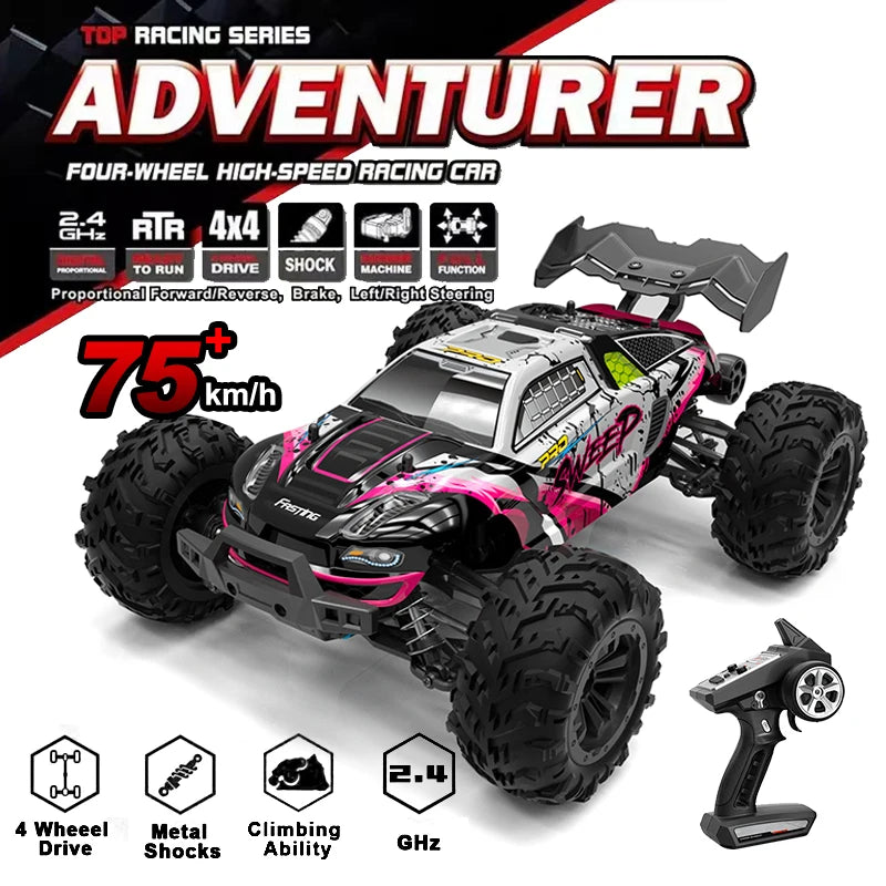 RC High-Speed 1:16 4WD Brushless Remote Control Monster Truck - 75KM/H Off-Road Adventure with LED Lights for Boys