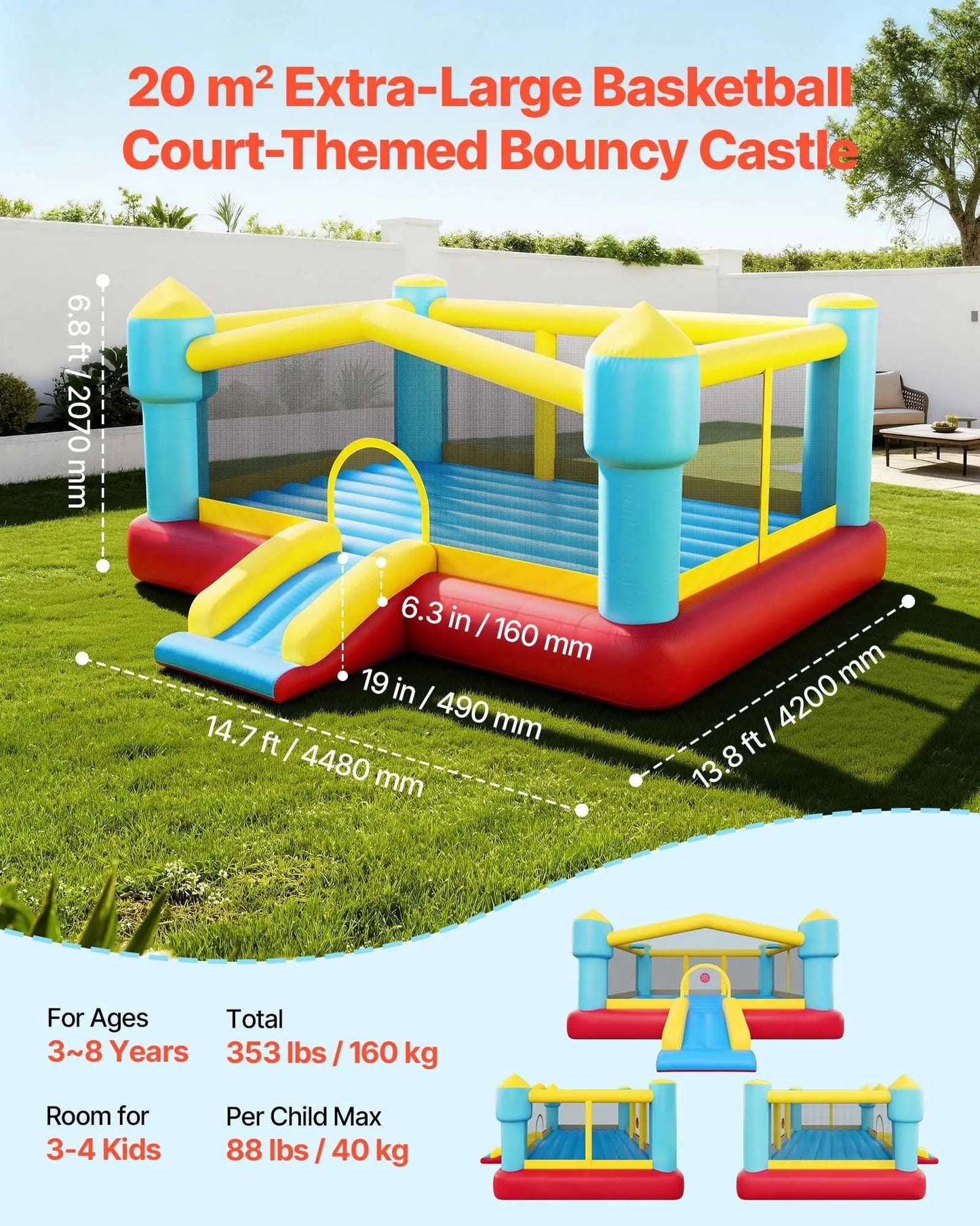Inflatable Bounce House With Slide And Basketball Hoop for Kids