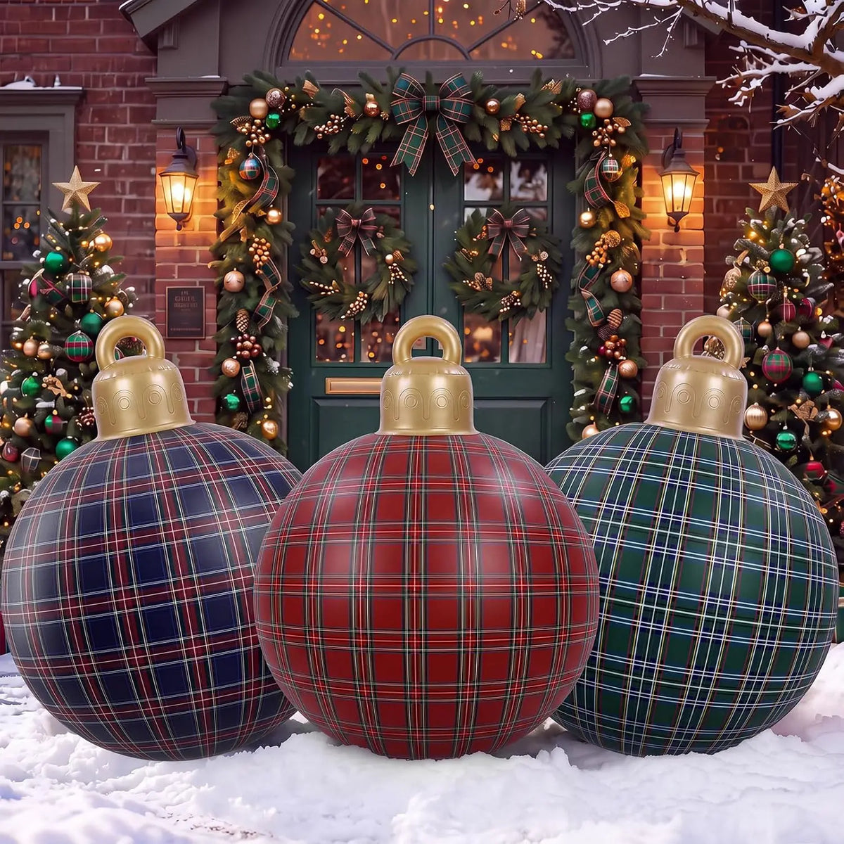 Christmas Inflatable Balls | 32 Inch | 3 Pack | Tartan Holiday Decor