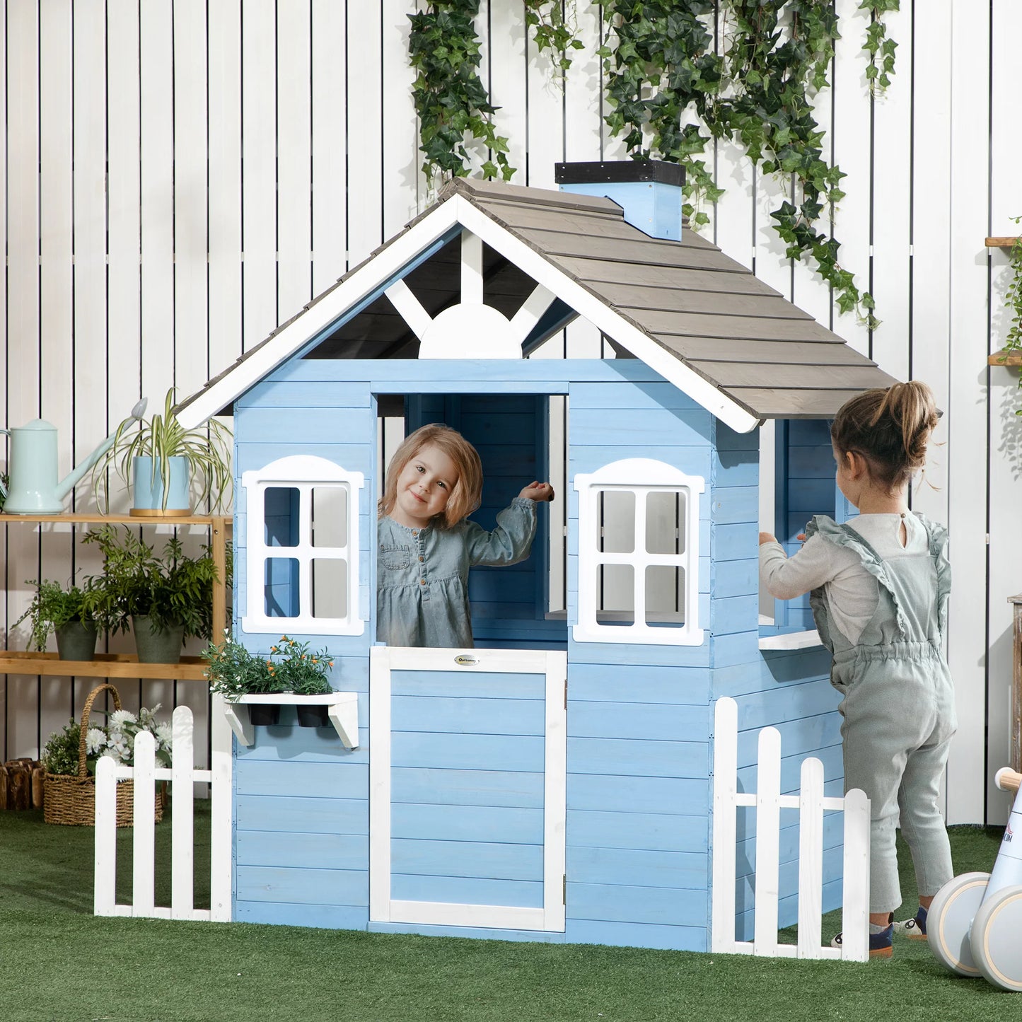 Outsunny Wooden Playhouse For Kids With Working Doors And Windows
