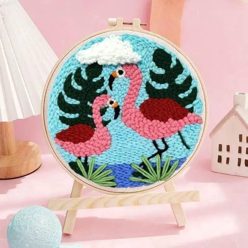  ﻿ Punch Poke Needle Embroidery Starter Kits Craft Dolphin Swan Flamingo Kids Children Funny Easy DIY Needlework Set For Beginner -  ToylandEU™