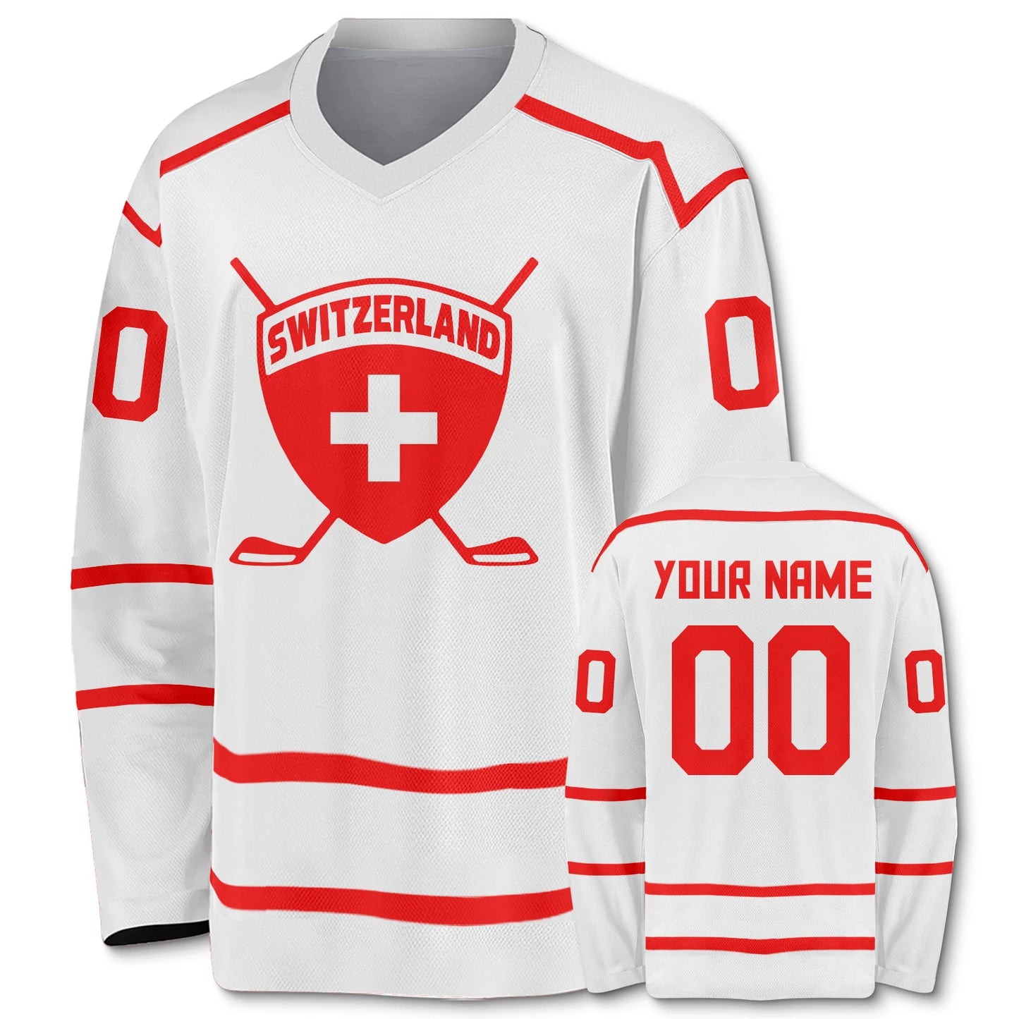 Personalized Swiss Hockey Jersey for Fans - Custom Name & Number Ice Hockey Uniform for Men, Women, and Youth