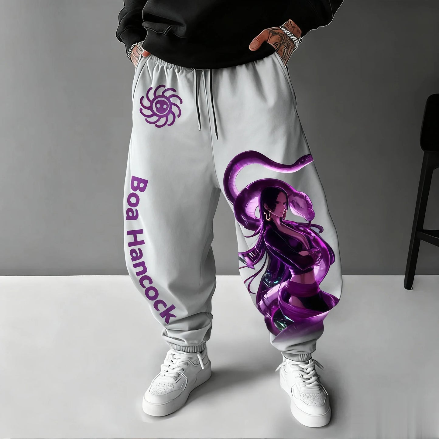 Sweatpants | One Piece Boa Hancock Print | Unisex Loose Fit | Large