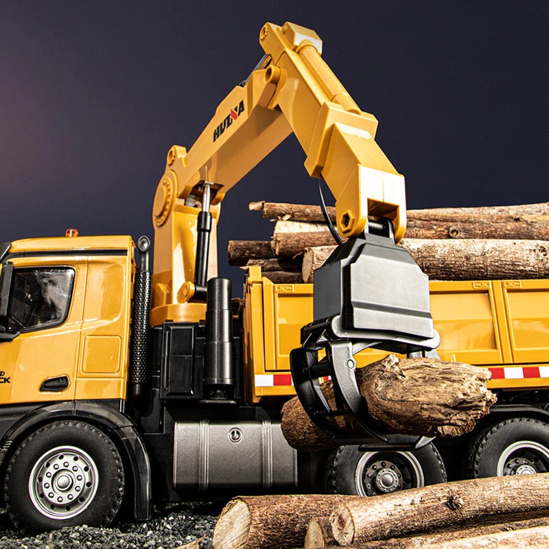 Remote Control Excavator Dump Truck with Wood Grabber - 1:14 Scale, 26 Channel Alloy Model - ToylandEU