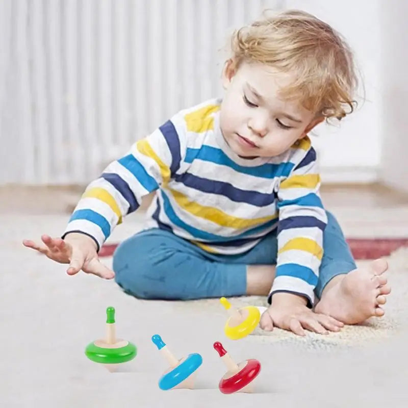 Wooden Spinning Top Toy Set for Kids - Pack of 4 Gyro Toys - ToylandEU
