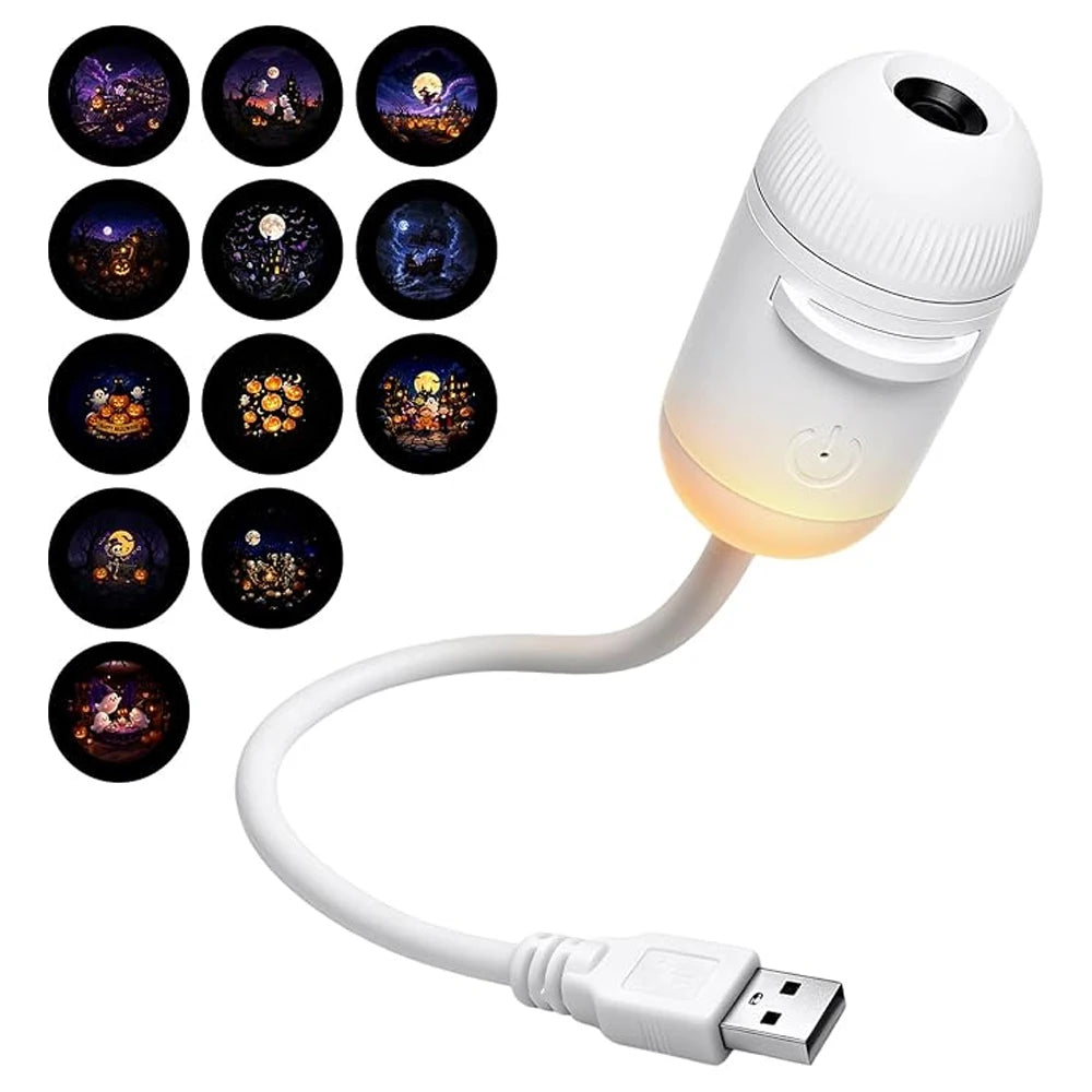 Halloween Projector Light | 12 Patterns USB Power | LED Night Lamp For Car Room