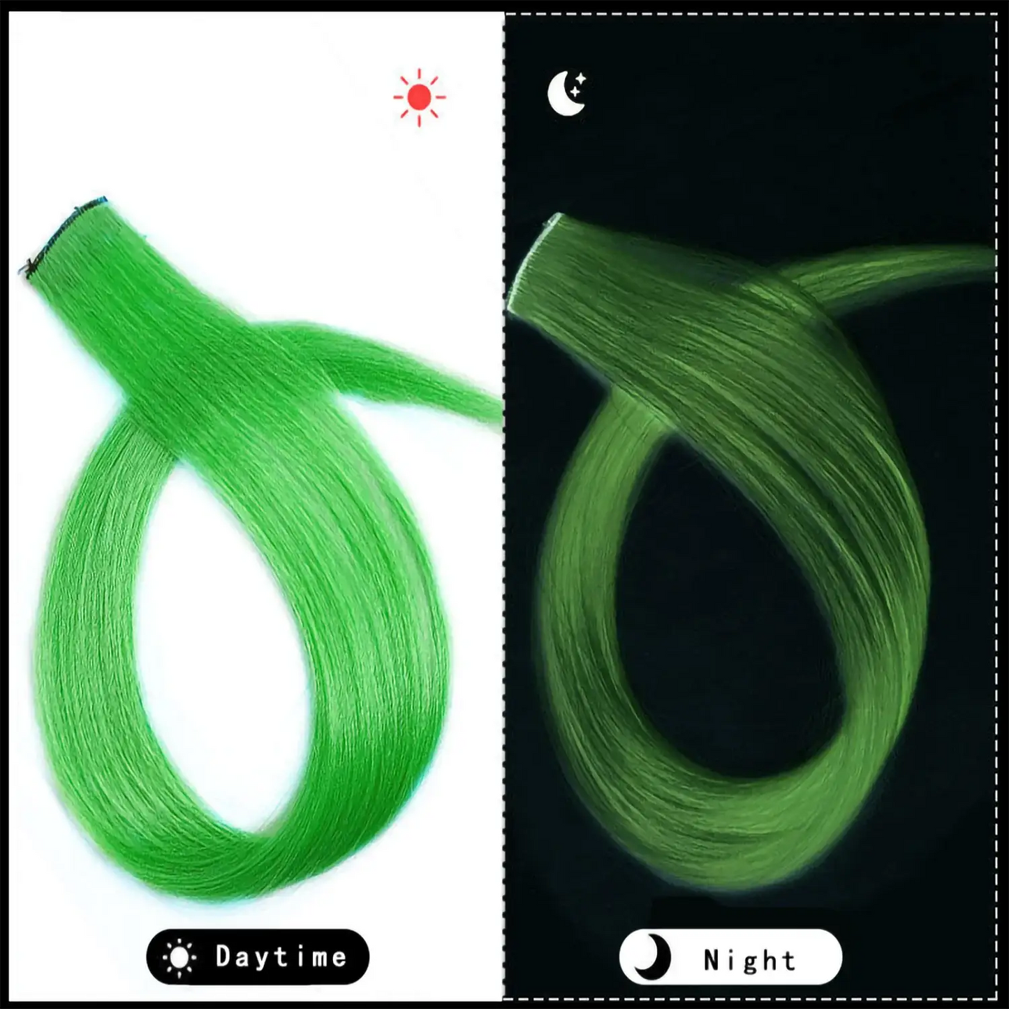 20 Inch Glow in the Dark Hair Extensions Clip Luminous Colored Hairpieces Party Rainbow Hair Clips Synthetic Straight Wig - ToylandEU