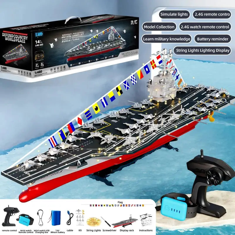 Remote control ship model ultra large 70CM simulation aircraft carrier remote control large military ship (dual control mode) - ToylandEU