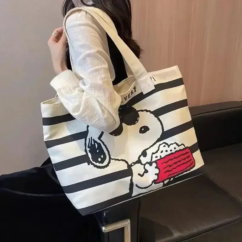 Canvas Tote Bag | Large Capacity Storage | Snoopy Graphic Print | Student Use
