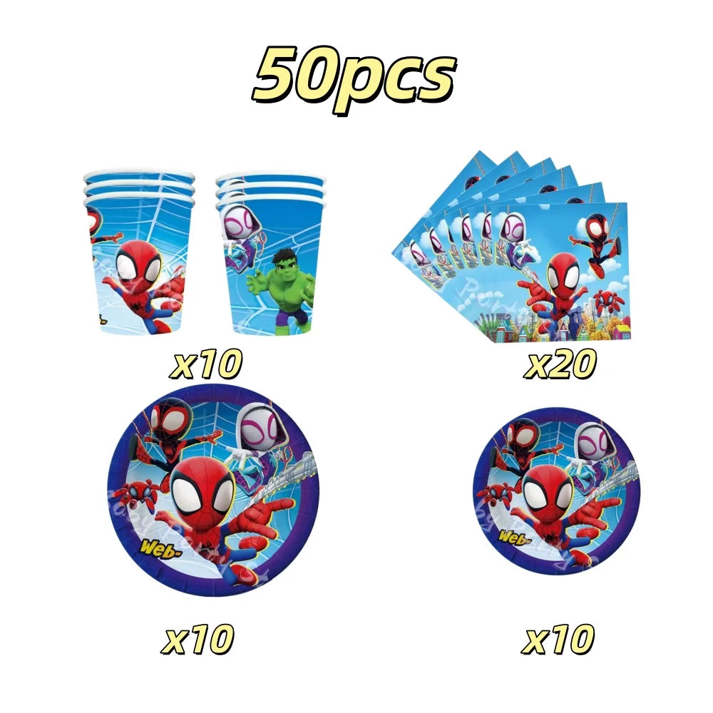 Spidey Tableware Kit | Plates And Cups | Latex Balloons | Birthday Backdrop