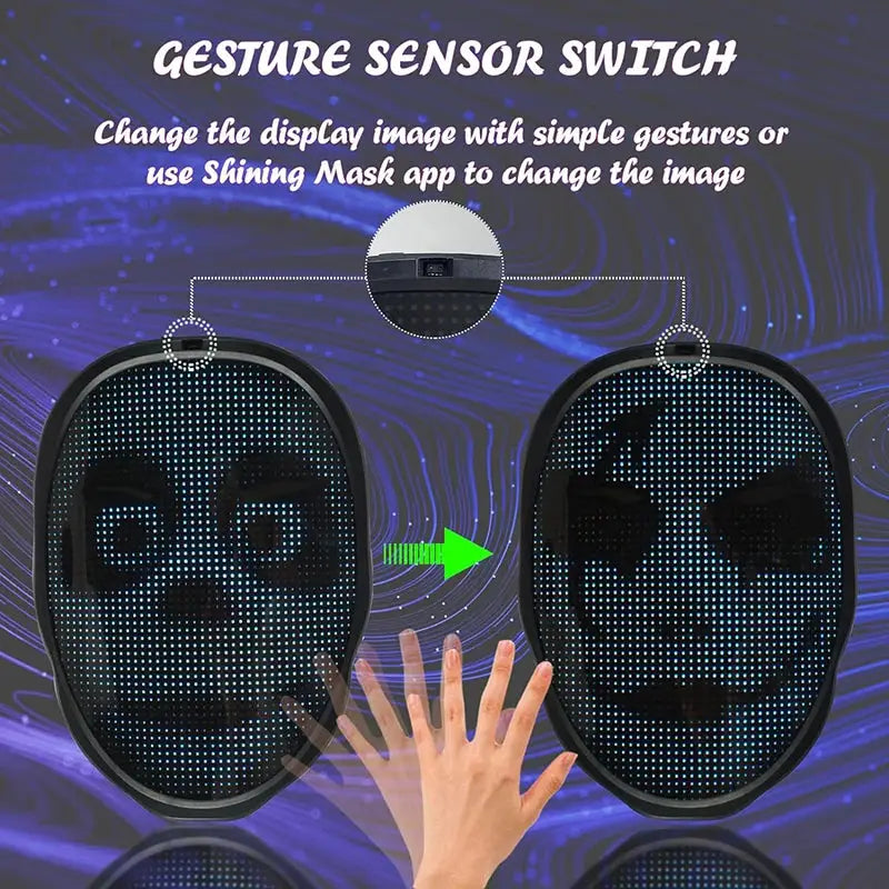 Led Mask with Bluetooth App Control Programmable Face Transforming Light up Halloween Led Mask - ToylandEU