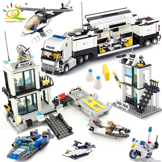 City Police Station Building Blocks Set for Kids - 536pcs/511pcs psycho truck helicopter boat with policemen - ToylandEU
