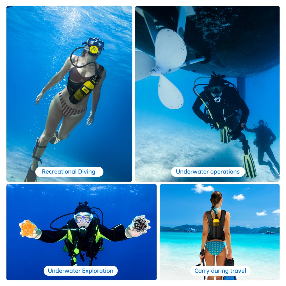 Scuba Diving Tank Set | 1L Tank | 3000 PSI | 10-20 Mins Underwater