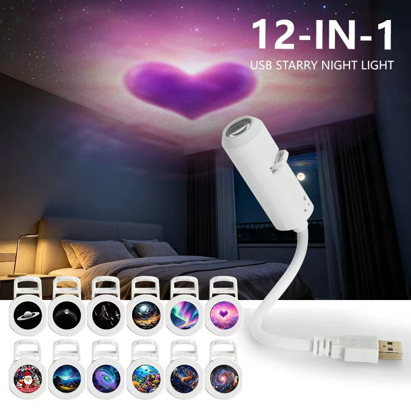 Galaxy Night Light | USB Powered | Heart Shape | Wall Projection