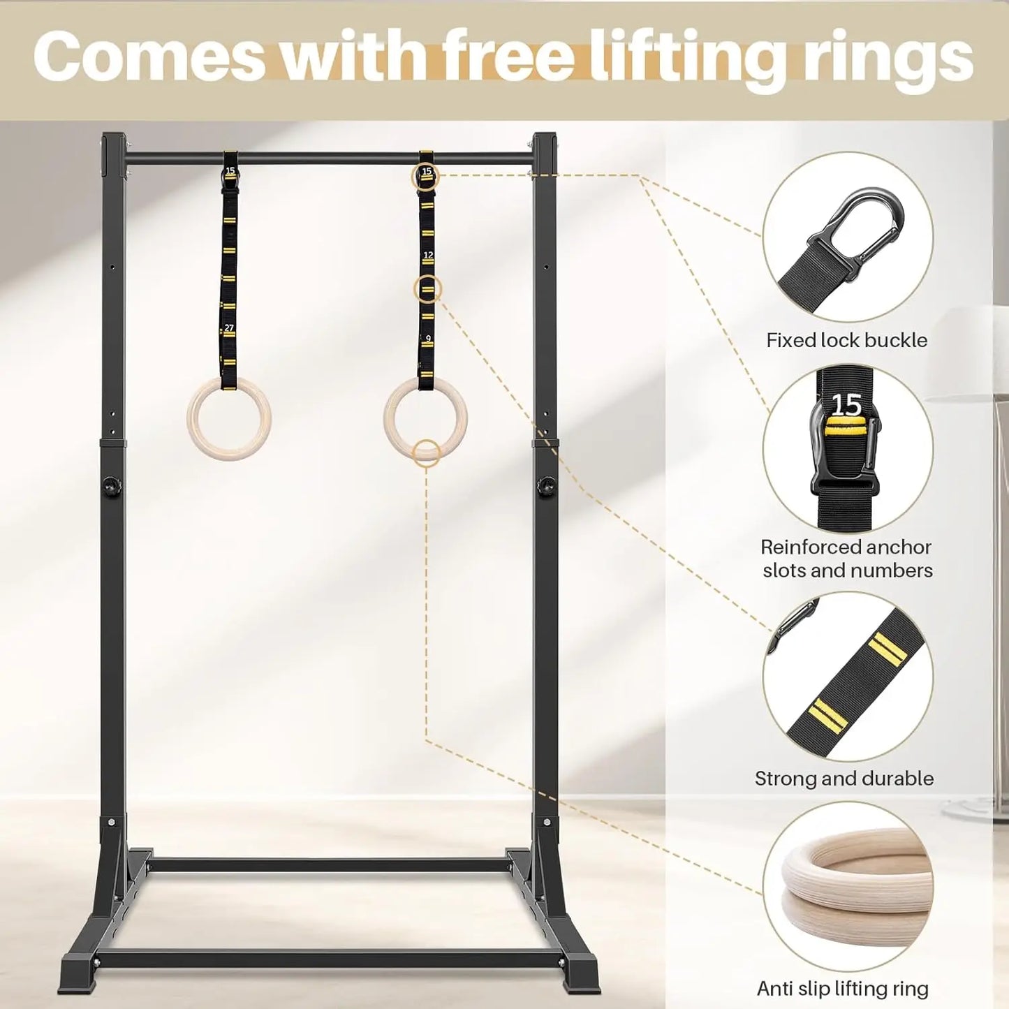 Heavy Duty Pull Up Tower Station With Rings 330LBS Capacity