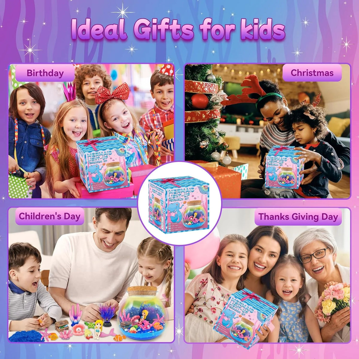 Mermaid Terrarium Craft Kit | LED Night Light | Remote Control for Kids