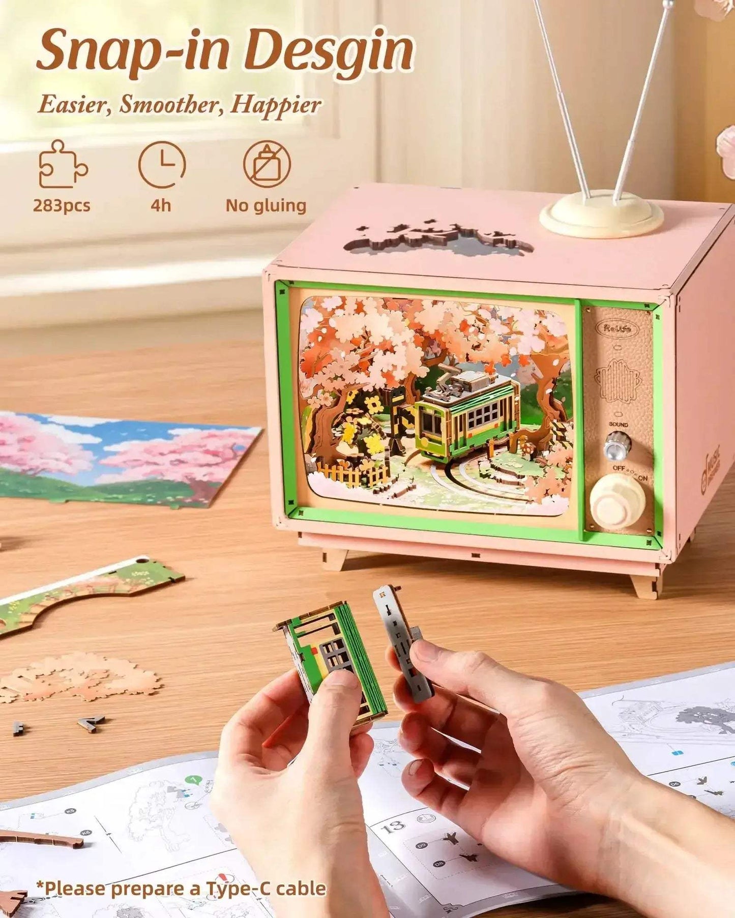 Sakura Dream DIY Music Box 3D Wooden Puzzle With Lights - ToylandEU