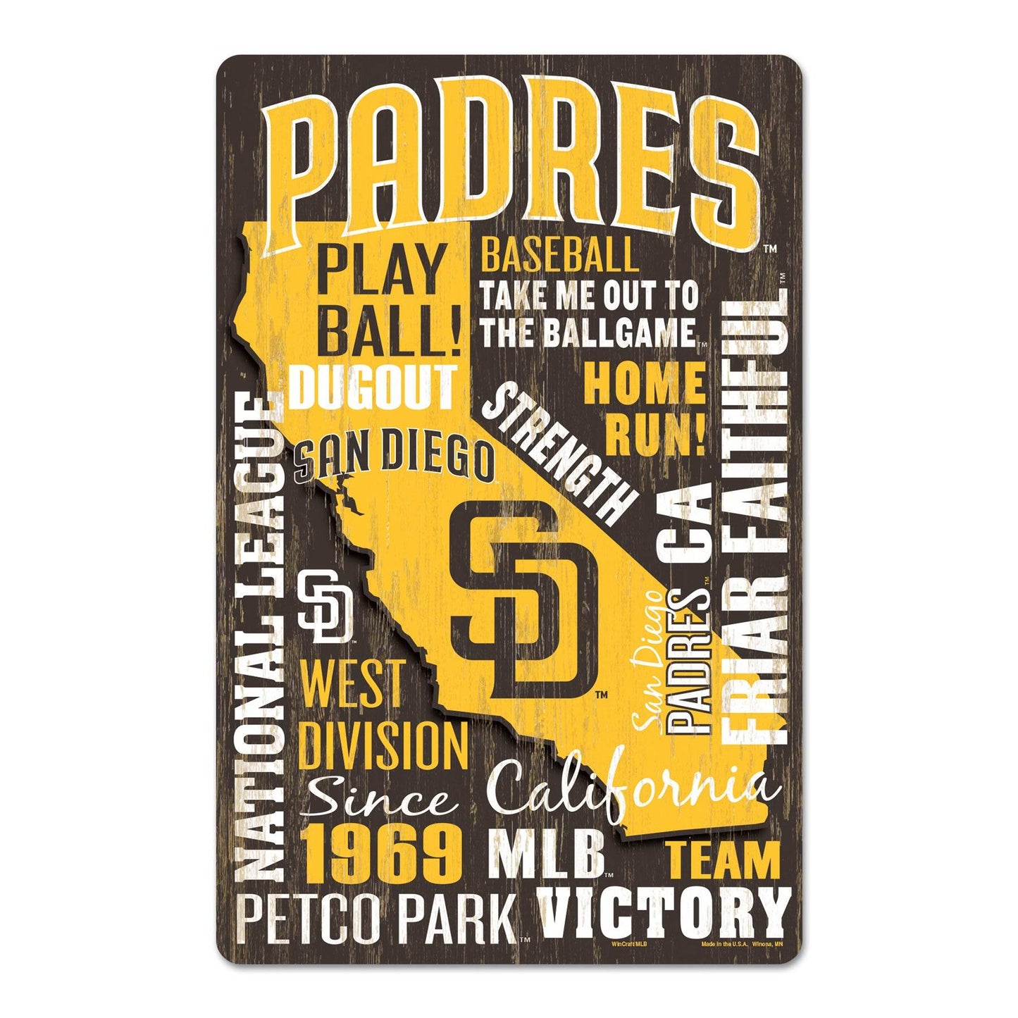 San Diego Padres 11x17 Wood Wordage Classic Sign Est Date - ToylandEU