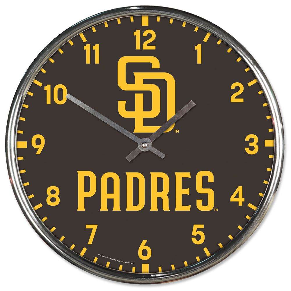 San Diego Padres Round Wall Clock Chrome Style 12 Inch - ToylandEU