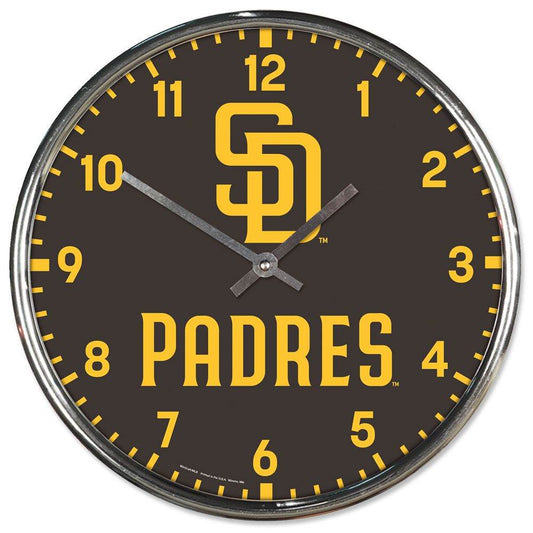 San Diego Padres Round Wall Clock Chrome Style 12 Inch - ToylandEU