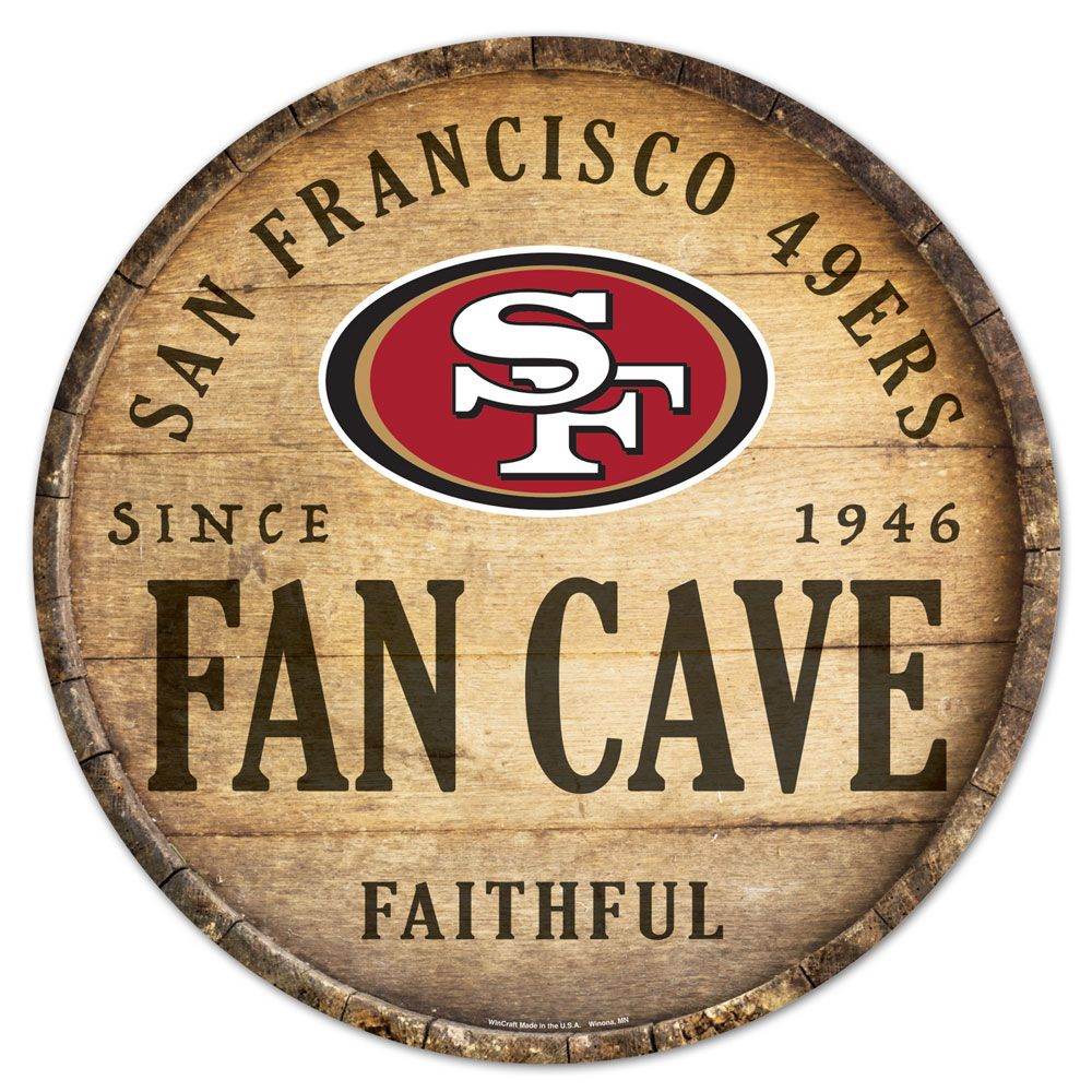San Francisco 49ers Round Wood Sign 14 Inch Barrel Top - ToylandEU