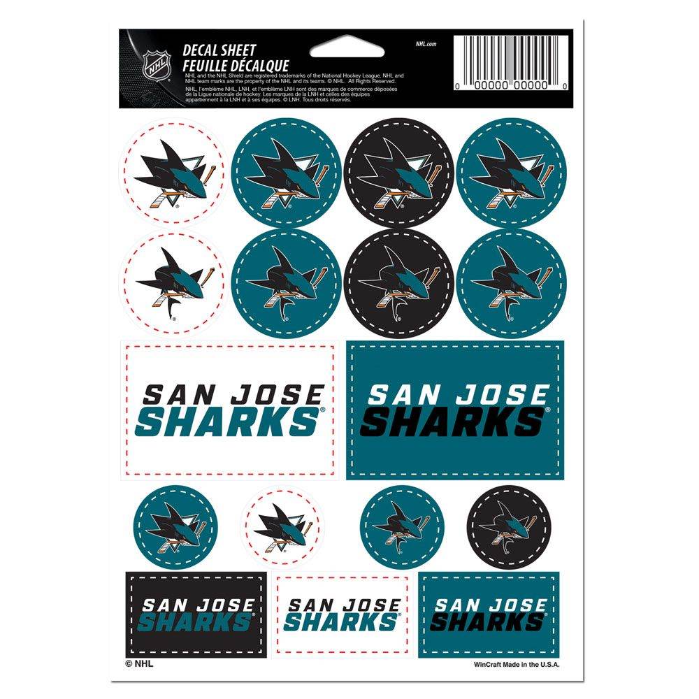 San Jose Sharks Decal Sheet Vinyl 5x7 Sticker Pack - ToylandEU