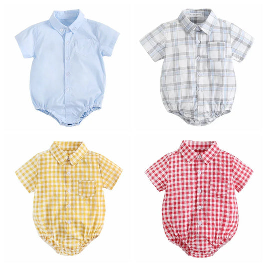 Sanlutoz Cotton Baby Bodysuits Short Sleeve Summer Plaid for Baby Boy - ToylandEU