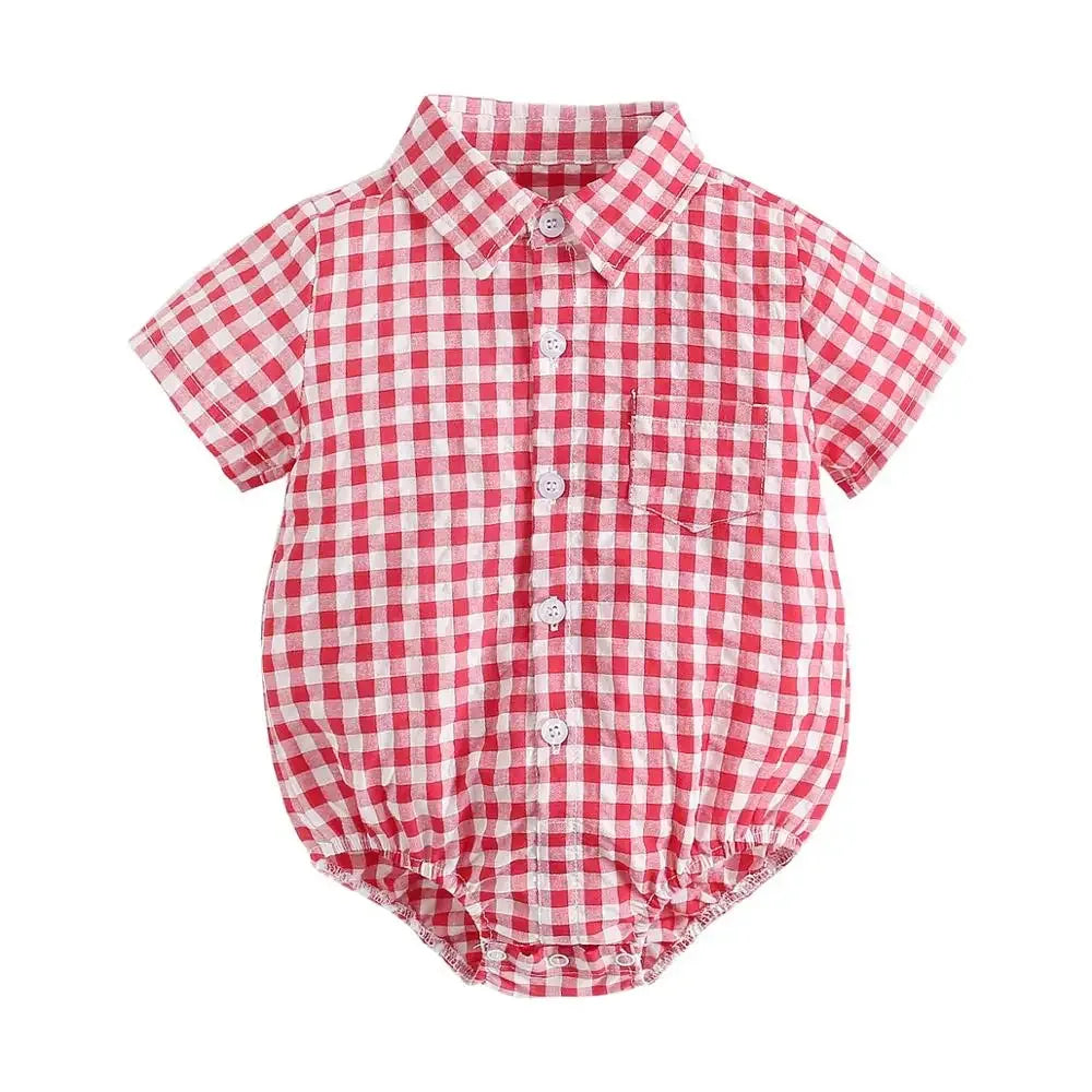 Sanlutoz Cotton Baby Bodysuits Short Sleeve Summer Plaid for Baby Boy - ToylandEU
