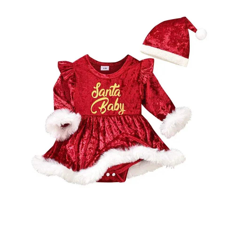 Santa Baby Velvet Christmas Dress For Newborn Girls - ToylandEU