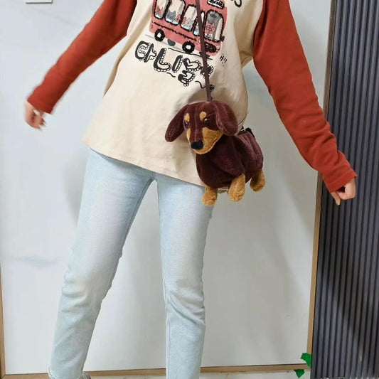  Sausage Dog Plush Backpack Kawaii Shoulder Bag Gift 