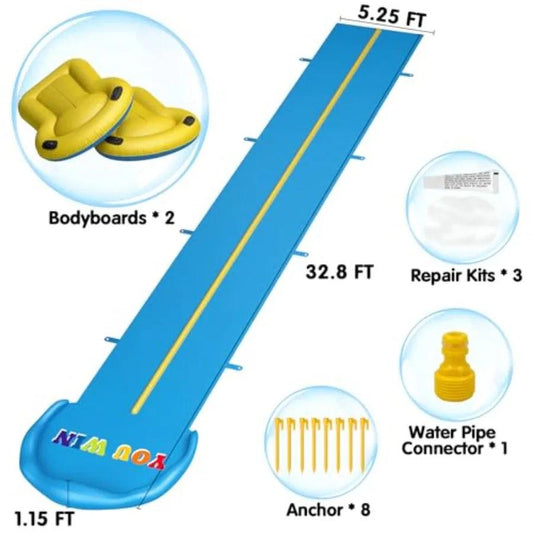 Backyard Water Slide | Length 32.8 ft | Heavy-Duty PVC | Blue and Yellow