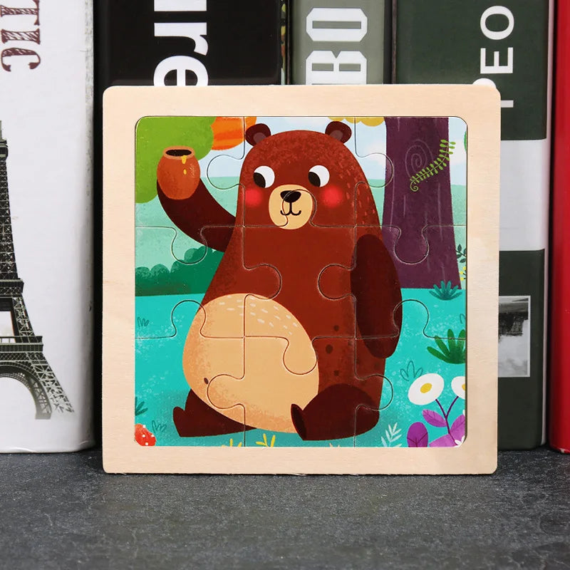 Wooden Jigsaw Puzzle | 11x11 cm | 3D Puzzle | Animal Cartoon Theme