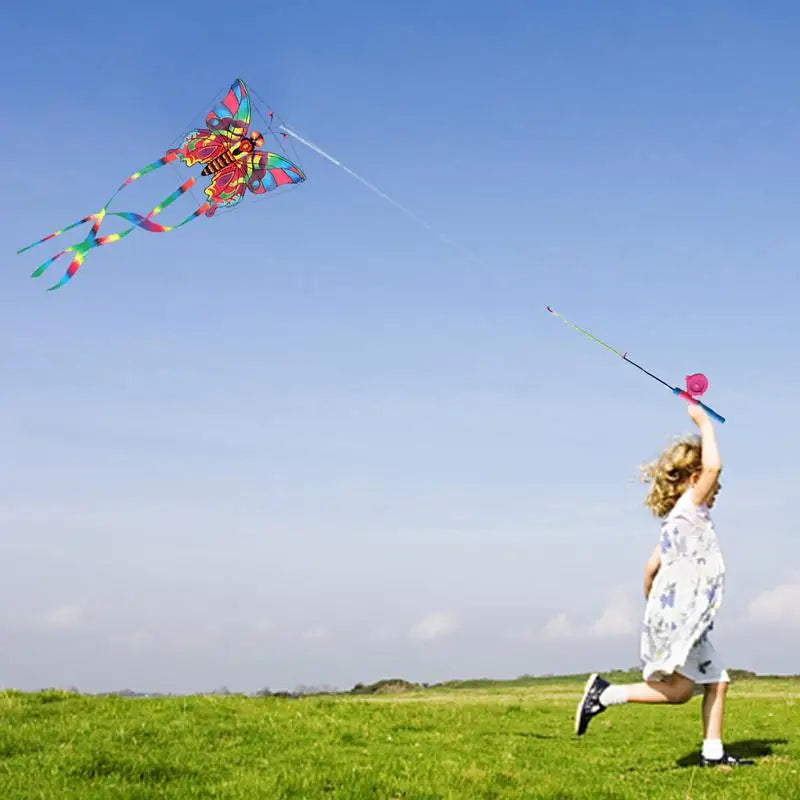 Colorful Butterfly Kite with Retractable Fishing Rod Featuring Easy Flying for Family Fun