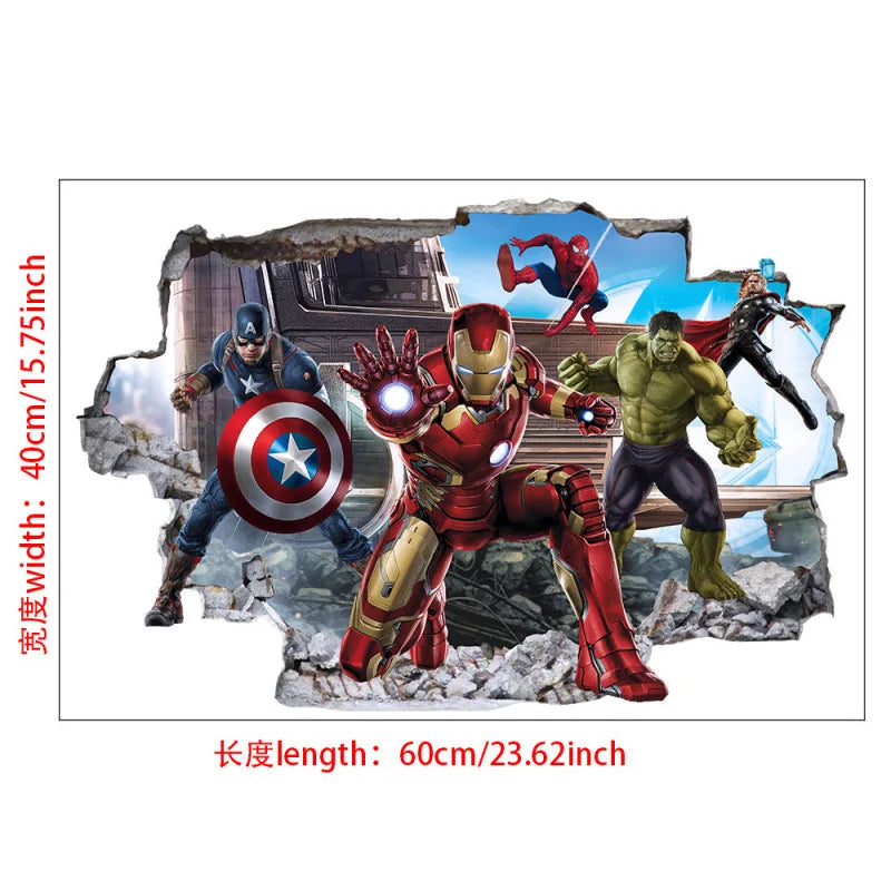3D Wall Sticker | Avengers Theme | 60x40 cm | Hulk Iron Man Captain America Thor
