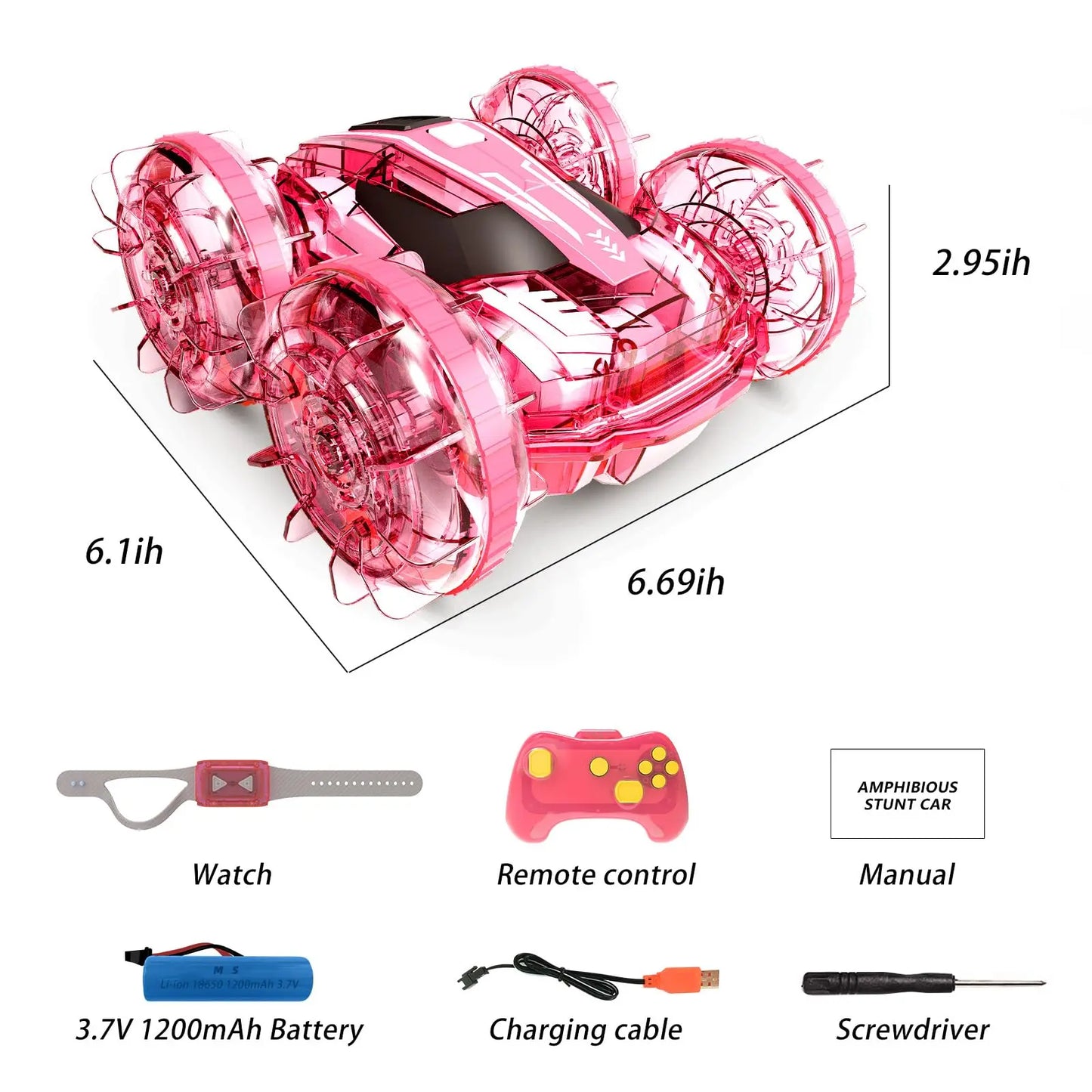 Amphibious 4WD Pink RC Car & Boat - Waterproof Stunt Vehicle for Kids